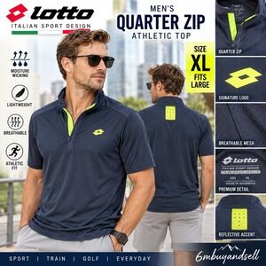 Lotto Italian Sport Design Mens XL Navy Neon Yellow Quarter Zip Athletic Top
